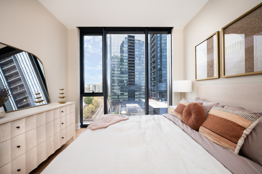 Furnished sample unit bedroom