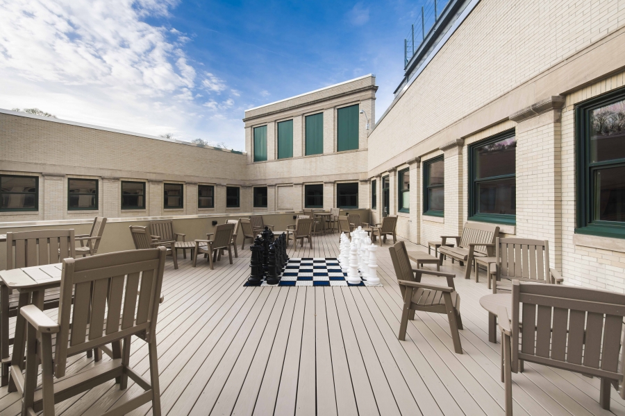 Roof deck with giant chess set