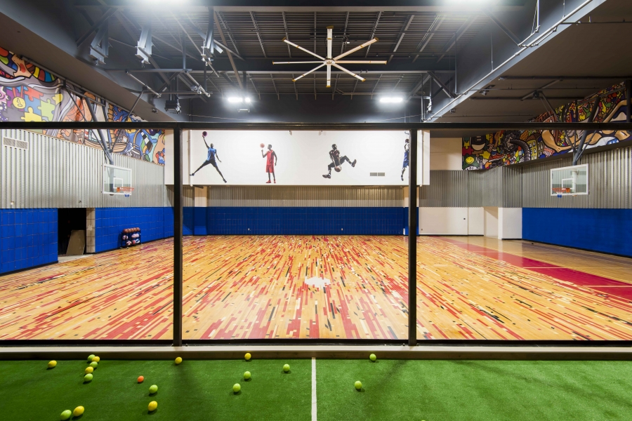 Basketball court and indoor bocce