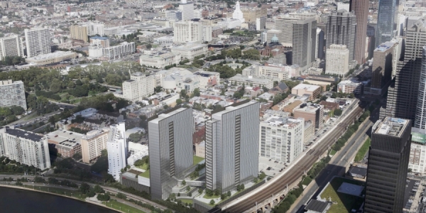 A rendering of the Riverwalk towers from PMC Property Group