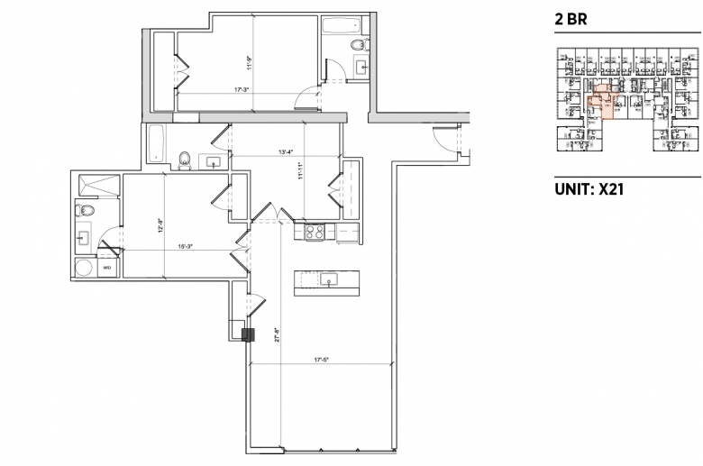 2-bedroom floorplan for unit X21 at 2040 Market Street