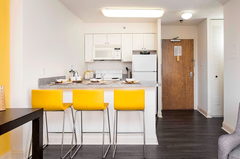 Modern kitchen with self-cleaning oven and microwave