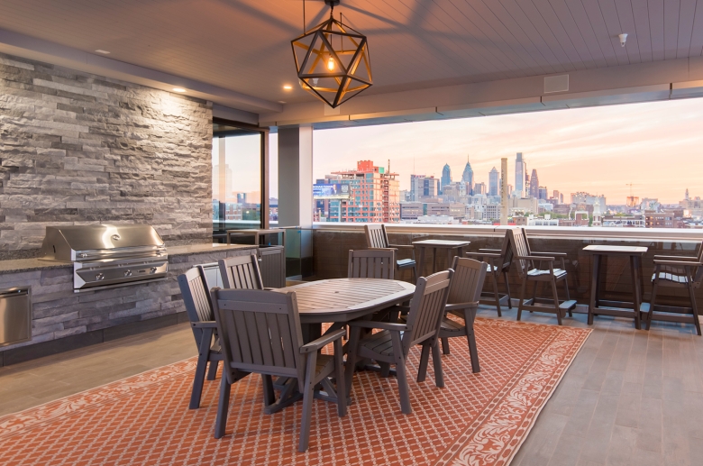 Evening at the roof deck grill station