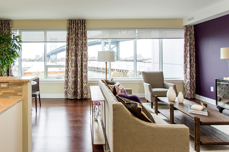 A view of the city from a floorplan living