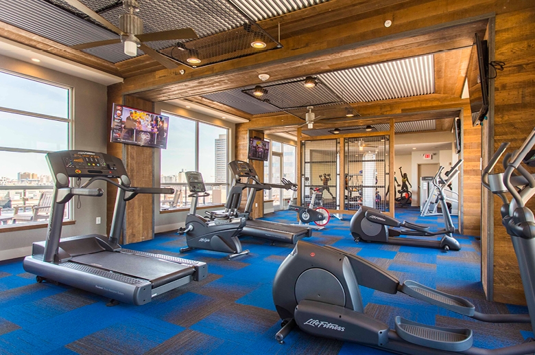 Resident sky box with state-of-the-art fitness center