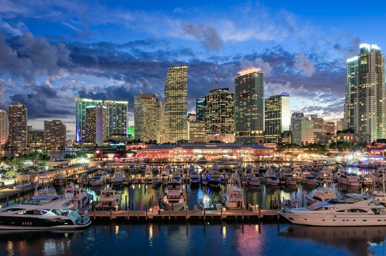 The Atrium view of the downtown Miami and the marina