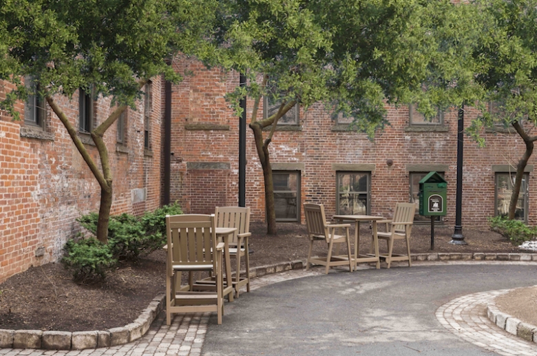 Outdoor seating at center open courtyard