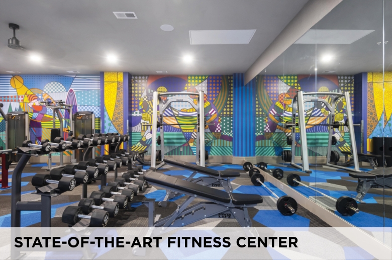 The state-of-the-art fitness center at Eight West Third Apartments