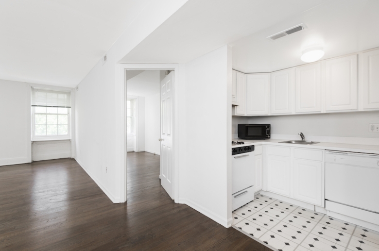 Galley kitchen and combined living and dining space