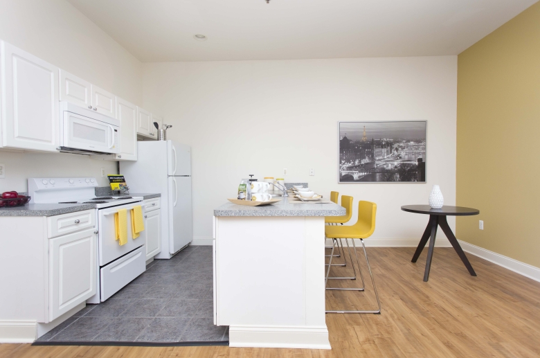University Apartments granite countertops kitchen with breakfast bar