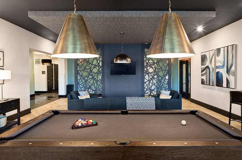 Resident's lounge with pool area at 757 North Apartment