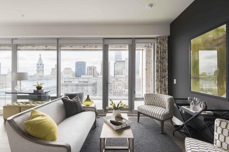 Cozy living spaces overlooking the skyline