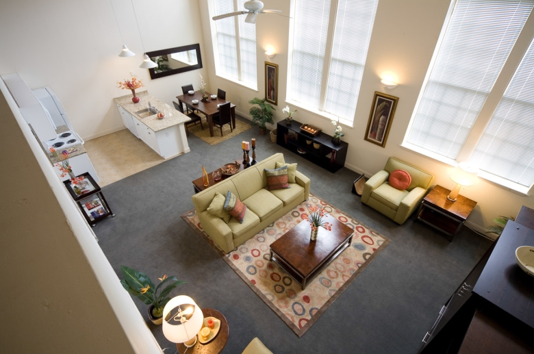 Granby Mills aerial view of the open concept lower level floor plan