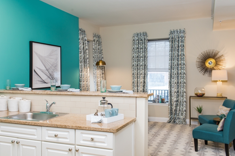 Breakfast bar with granite countertops