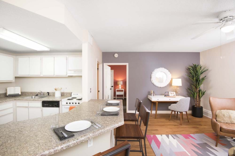 Breakfast bar with granite countertop