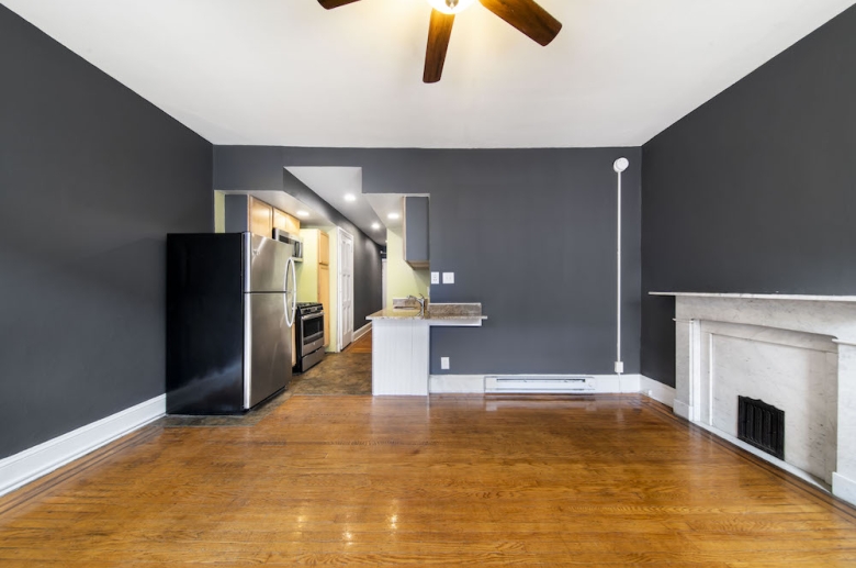 Living room with gleaming hardwood floors