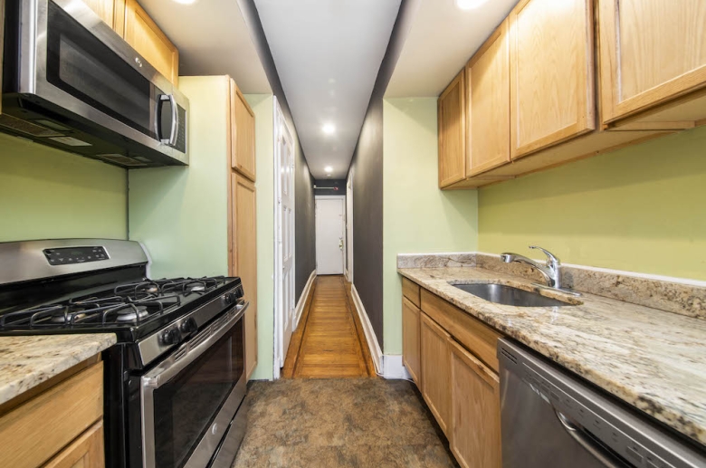 Galley kitchen with gas stove