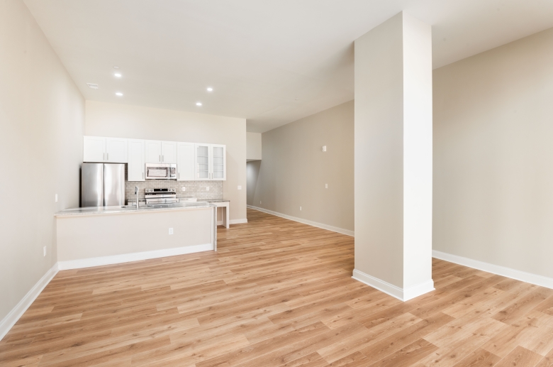 Hardwood flooring in kitchen and living spaces at 2040 Market Street