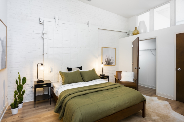 bedroom with unique architectural details