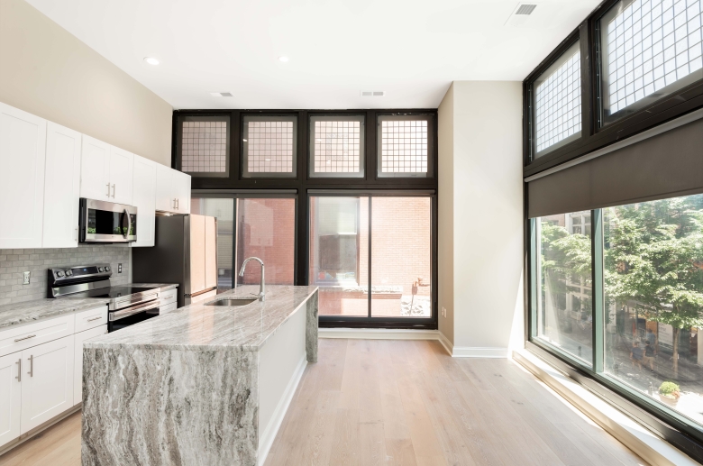 Open concept kitchen with natural light