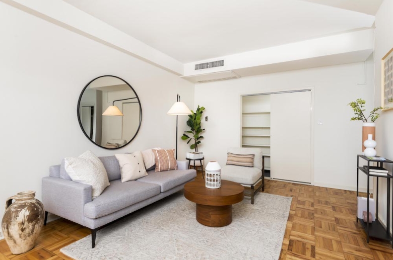 Living room with closet organizer 