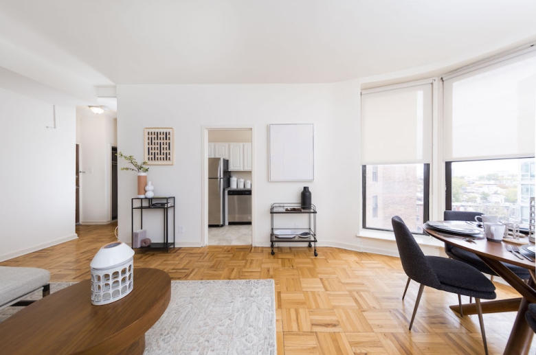 Living room space with city view 