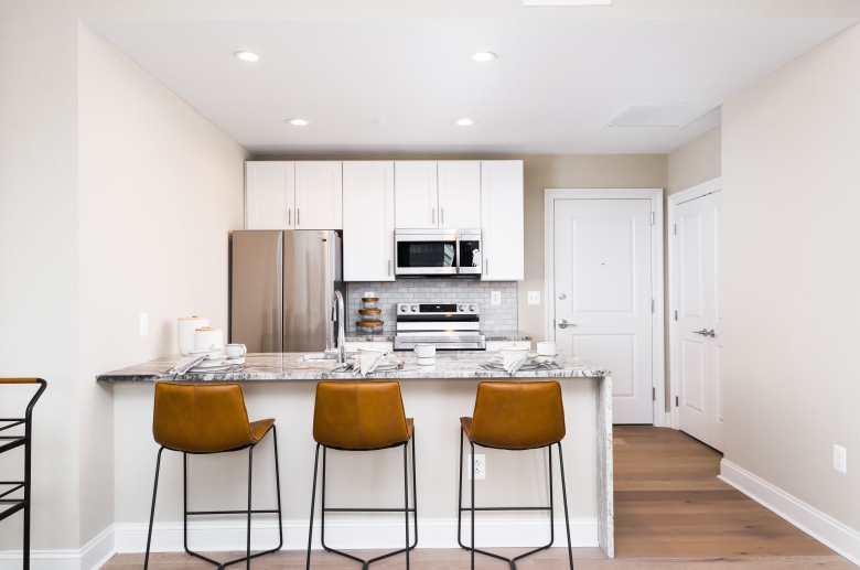 Kitchen island with dining chairs