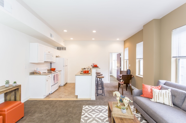 Combined kitchen and dining spaces