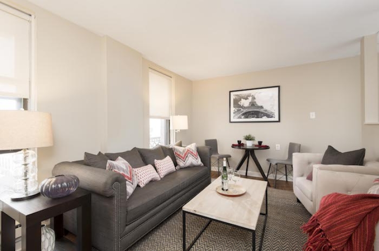 Living space with hardwood flooring