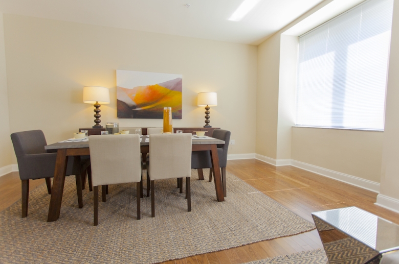 Dining room with hardwood flooring