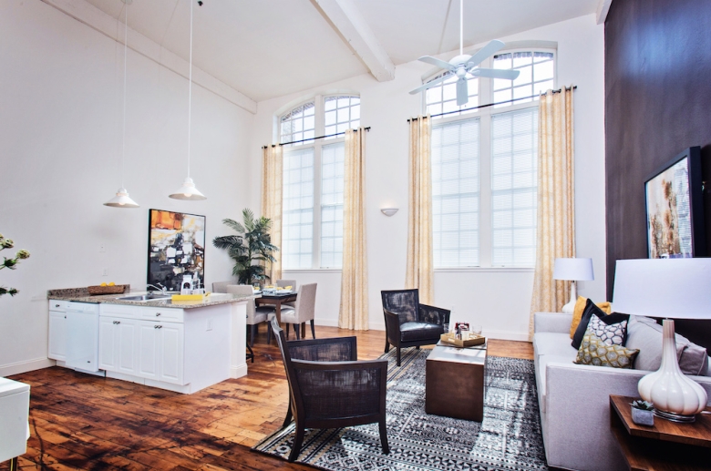 Modern kitchen and living common space