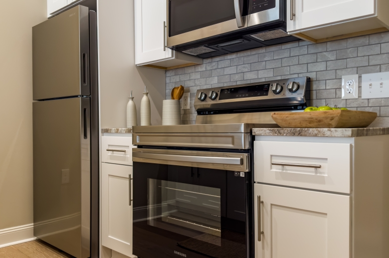 Kitchen with stainless steel appliances