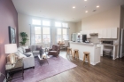 Open concept kitchen and living area with natural lighting